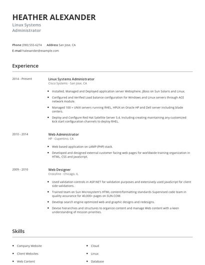Linux Systems Administrator Resume