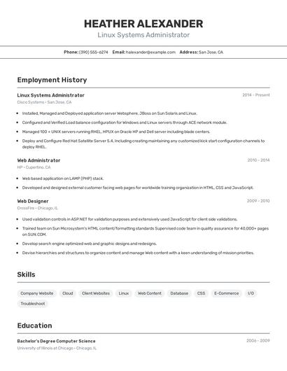 Linux Systems Administrator Resume