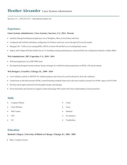 Linux Systems Administrator Resume