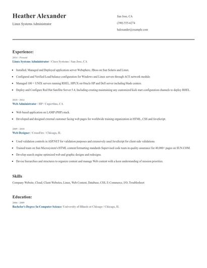Linux Systems Administrator Resume