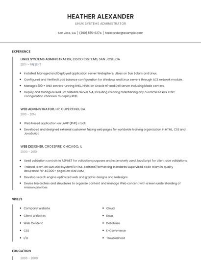 Linux Systems Administrator Resume