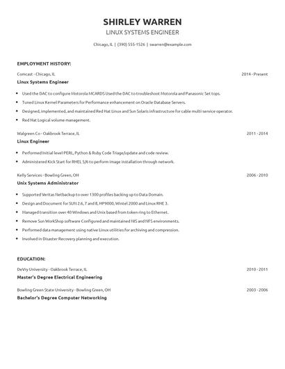 Linux Systems Engineer Resume