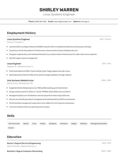 Linux Systems Engineer Resume