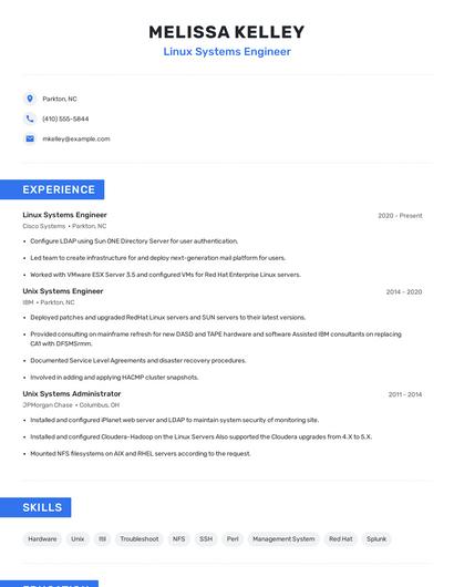 Linux Systems Engineer Resume
