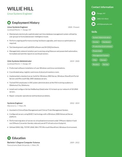 Linux Systems Engineer Resume