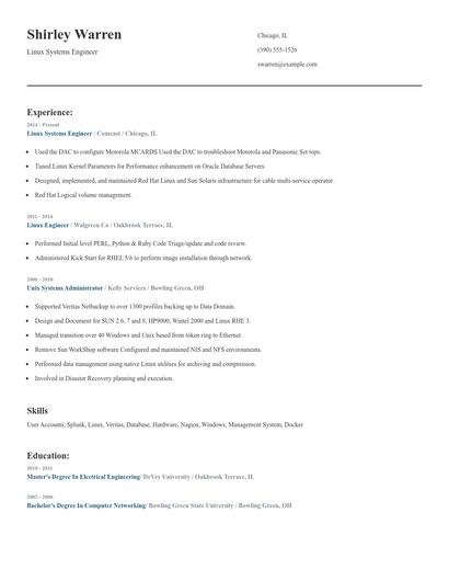 Linux Systems Engineer Resume