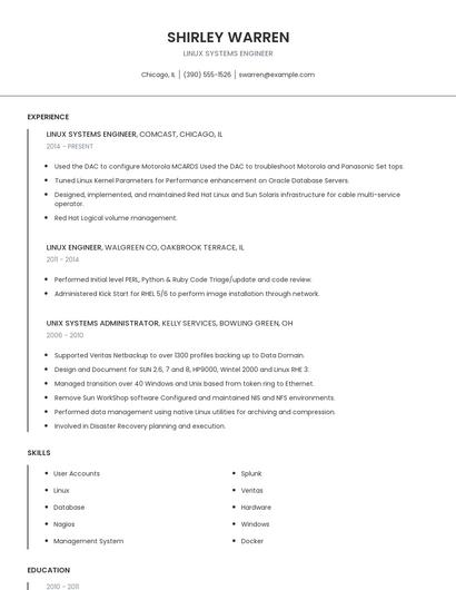Linux Systems Engineer Resume