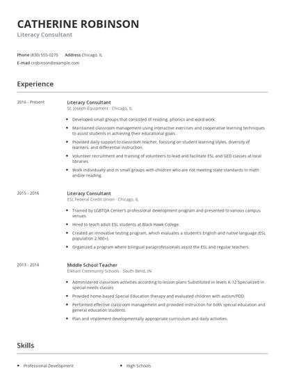 Literacy Consultant Resume