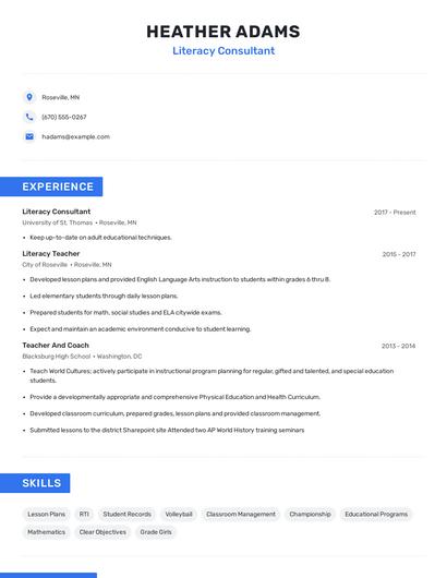 Literacy Consultant Resume
