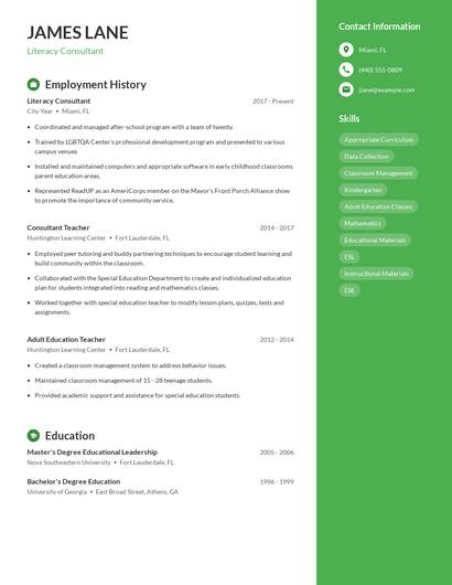 Literacy Consultant Resume