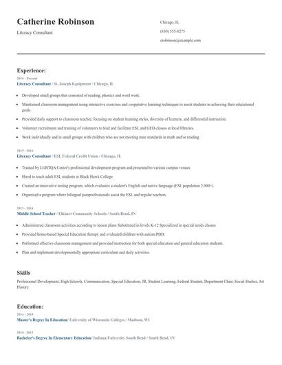 Literacy Consultant Resume