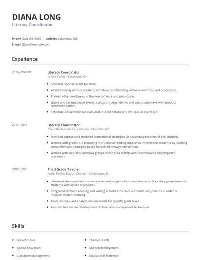 Literacy Coordinator Resume