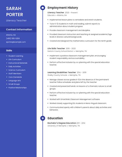 Literacy Teacher Resume