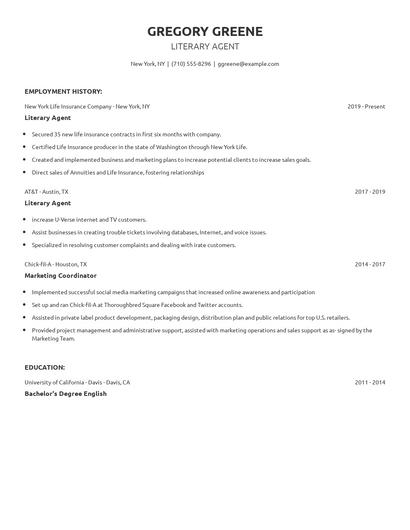 Literary Agent Resume