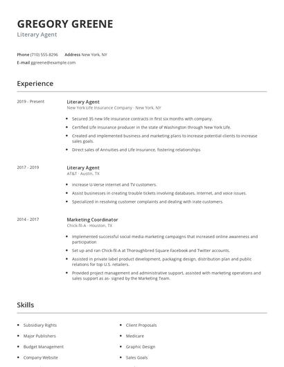 Literary Agent Resume