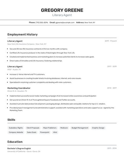 Literary Agent Resume