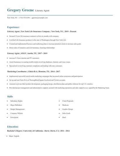Literary Agent Resume
