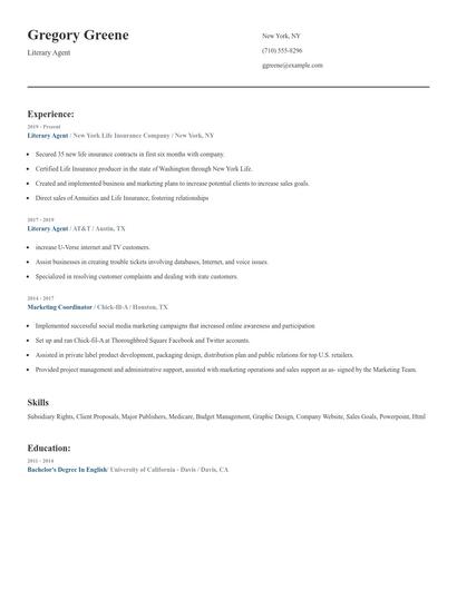 Literary Agent Resume