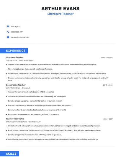 Literature Teacher Resume