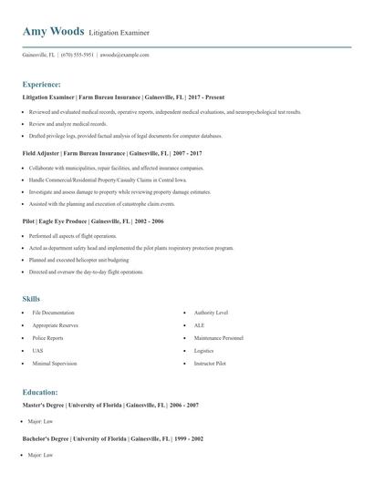 Litigation Examiner Resume