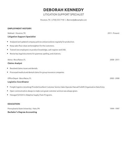 Litigation Support Specialist Resume