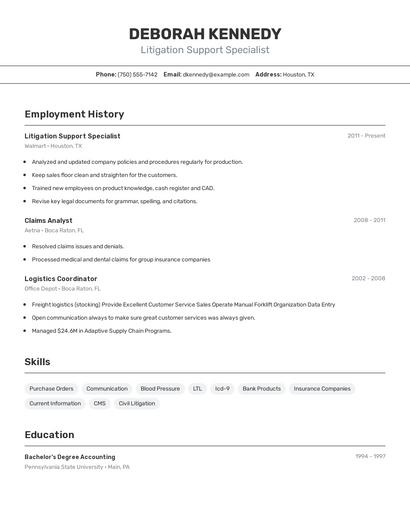 Litigation Support Specialist Resume