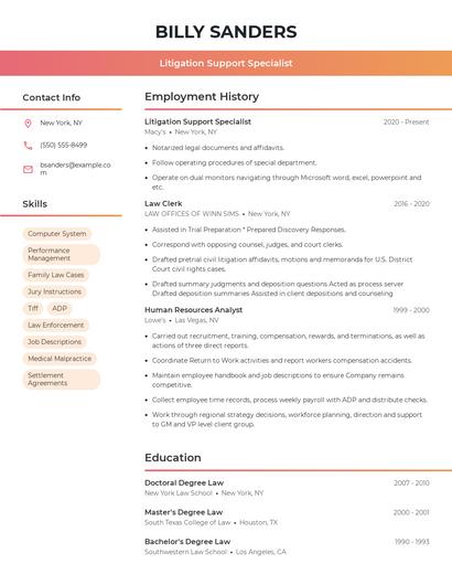 Litigation Support Specialist Resume
