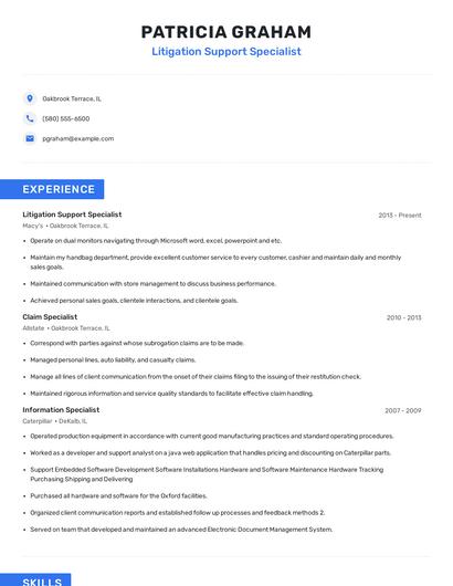 Litigation Support Specialist Resume