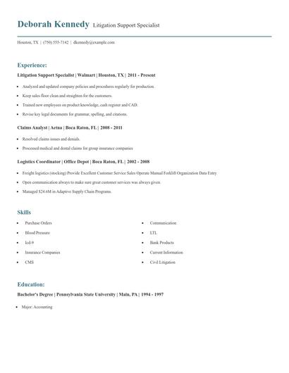Litigation Support Specialist Resume