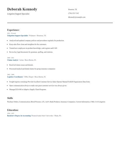 Litigation Support Specialist Resume