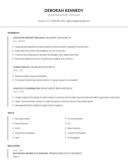 Litigation Support Specialist Resume