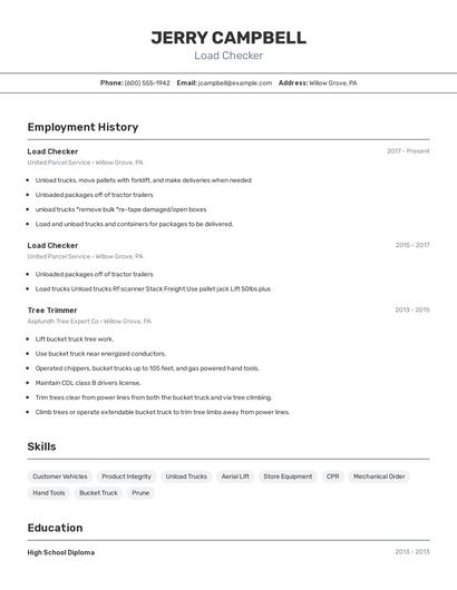 Load Checker Resume