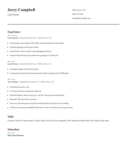 Load Checker Resume