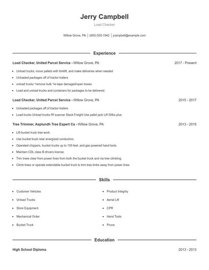 Load Checker Resume