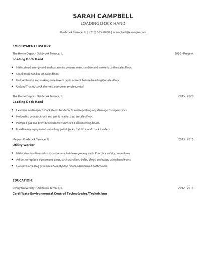 Loading Dock Hand Resume