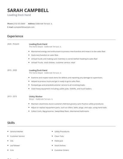 Loading Dock Hand Resume