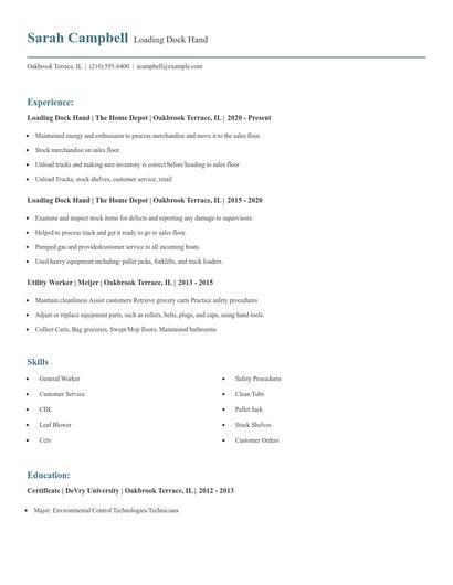 Loading Dock Hand Resume