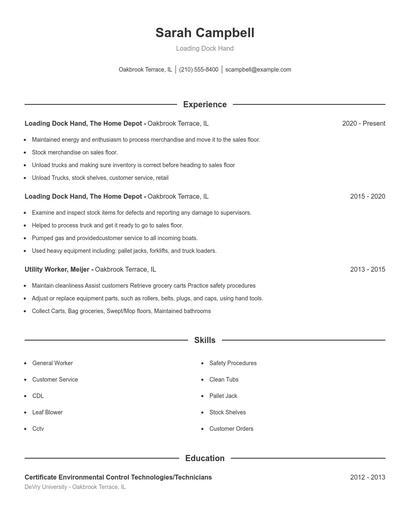 Loading Dock Hand Resume
