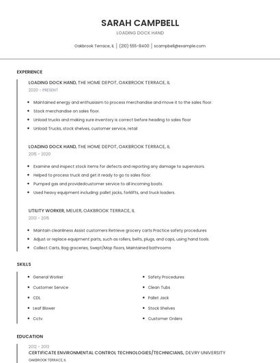 Loading Dock Hand Resume