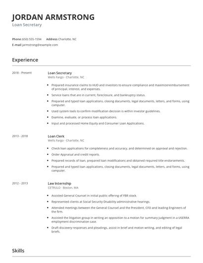 Loan Secretary Resume