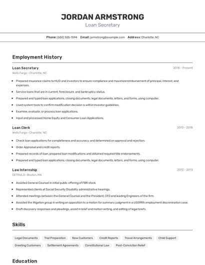 Loan Secretary Resume
