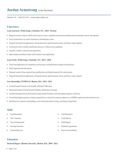 Loan Secretary Resume
