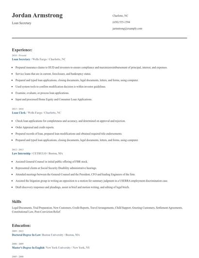 Loan Secretary Resume