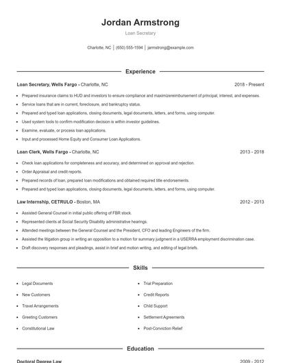 Loan Secretary Resume