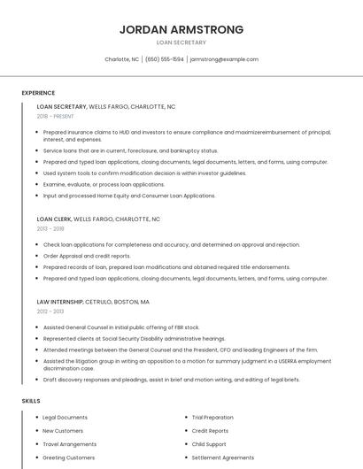 Loan Secretary Resume
