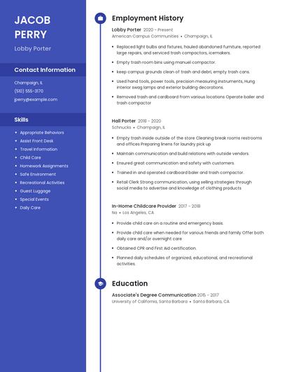 Lobby Porter Resume