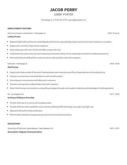 Lobby Porter Resume