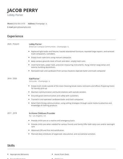 Lobby Porter Resume
