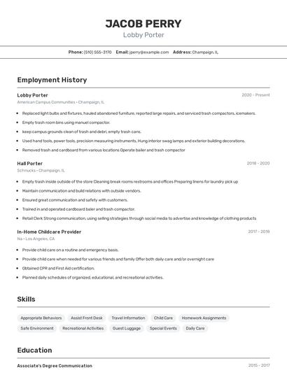 Lobby Porter Resume