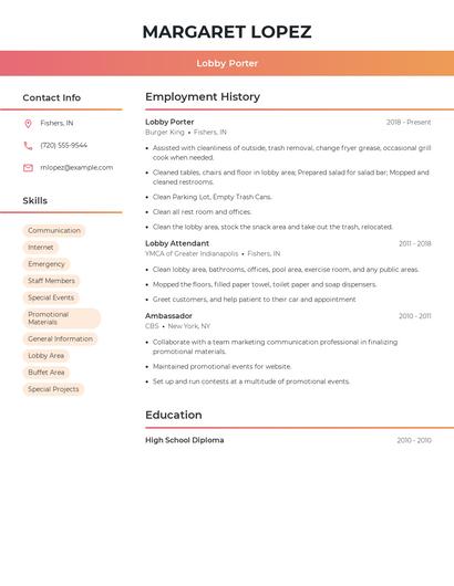 Lobby Porter Resume